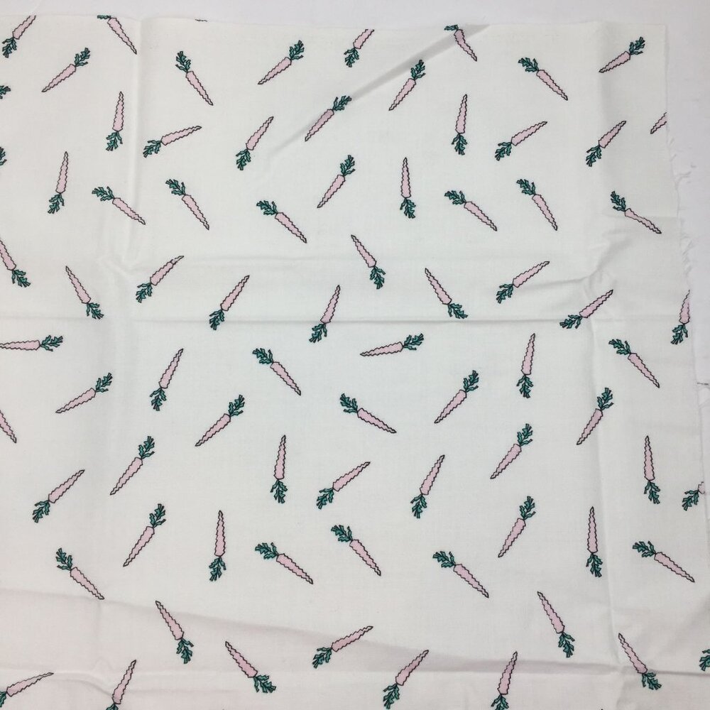1/2 Yd Thompson of California Quilting Fabric Easter White Carrots Pink Green